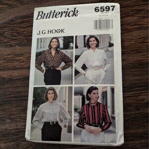 Butterick 6597 Miss 12 14 16 Bust 34 36 38 Collar Shirts Blouses JG Hook Vintage